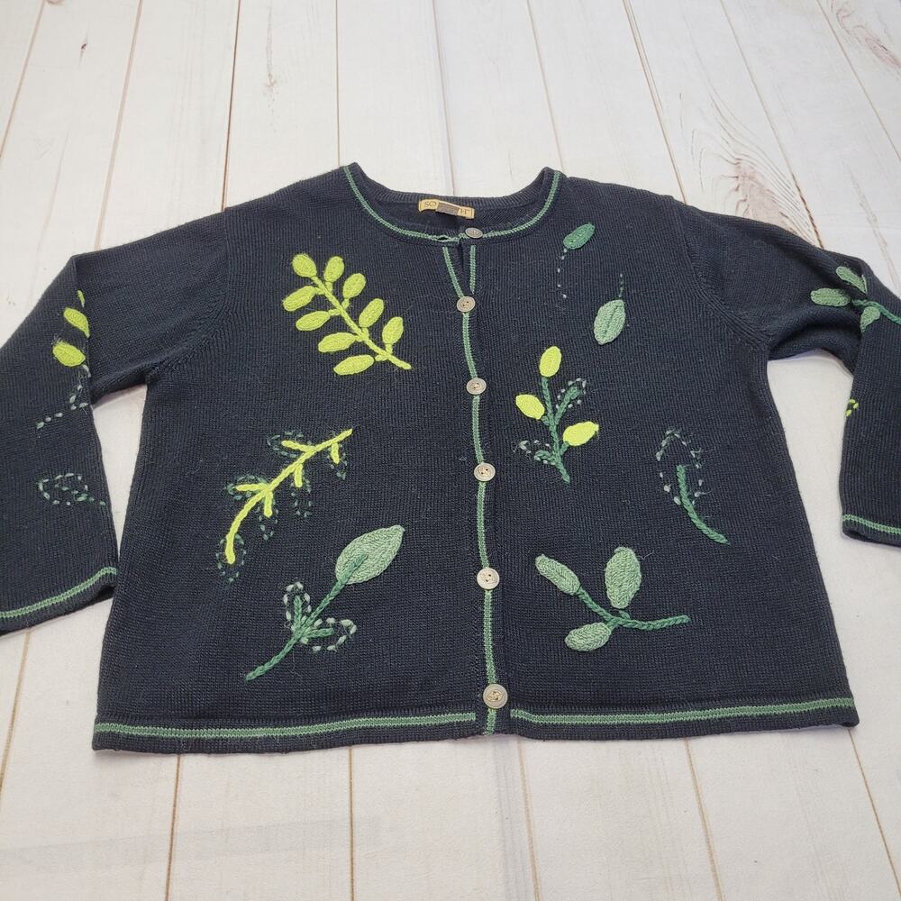 So Forth wool knit embroidered botanical cardigan sweater forest witchy 3d artsy